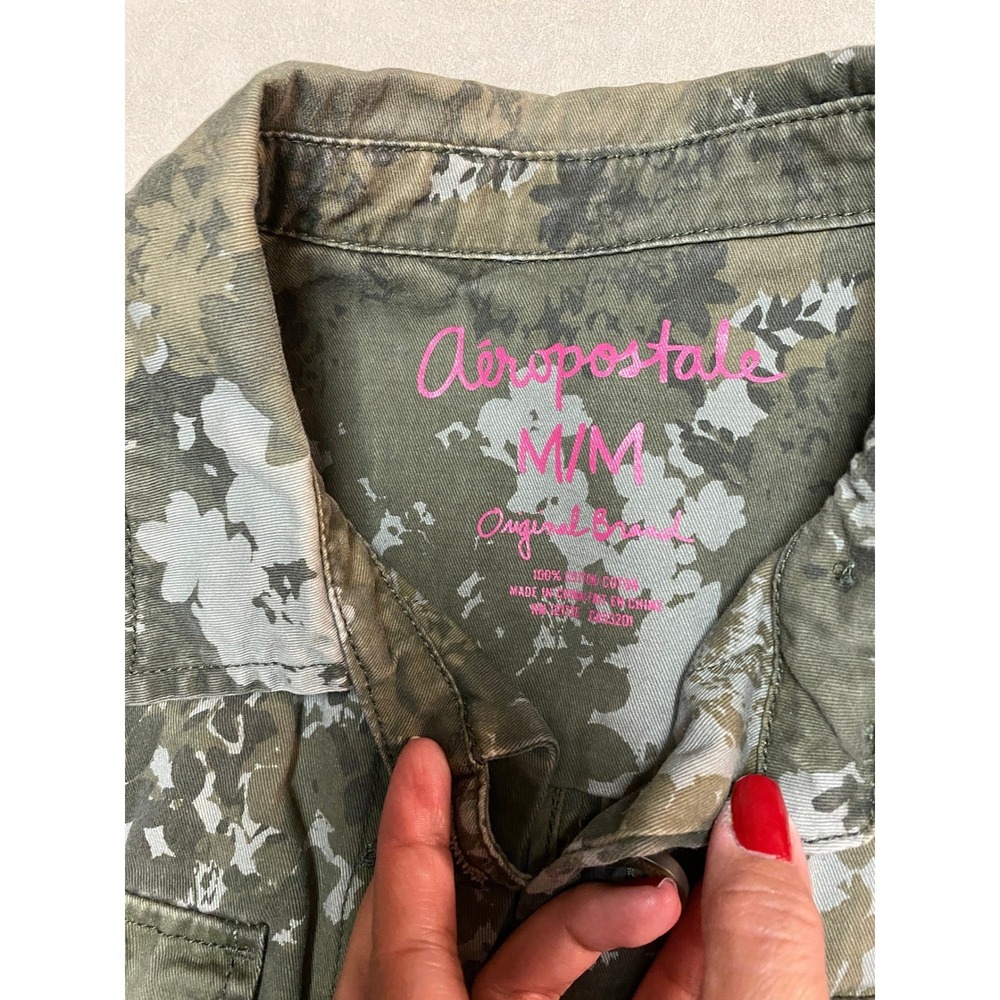 Aeropostale Womens Floral Camo Utility Field Jacket Olive Green Cotton Medium - Picture 8 of 8